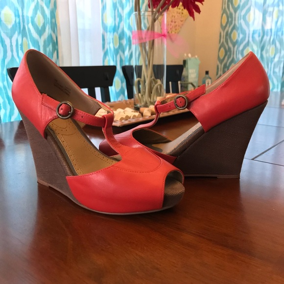 Pink Studio Orange Wedge Sandals - Picture 1 of 11